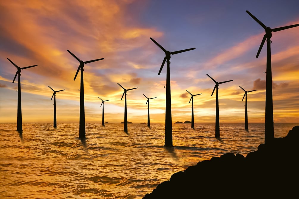 Wind turbines and sunset 